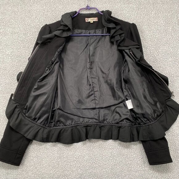 Papillon Jacket Women's Size Medium Black Full Zip Front Ruffles Long Sleeve - Picture 9 of 10